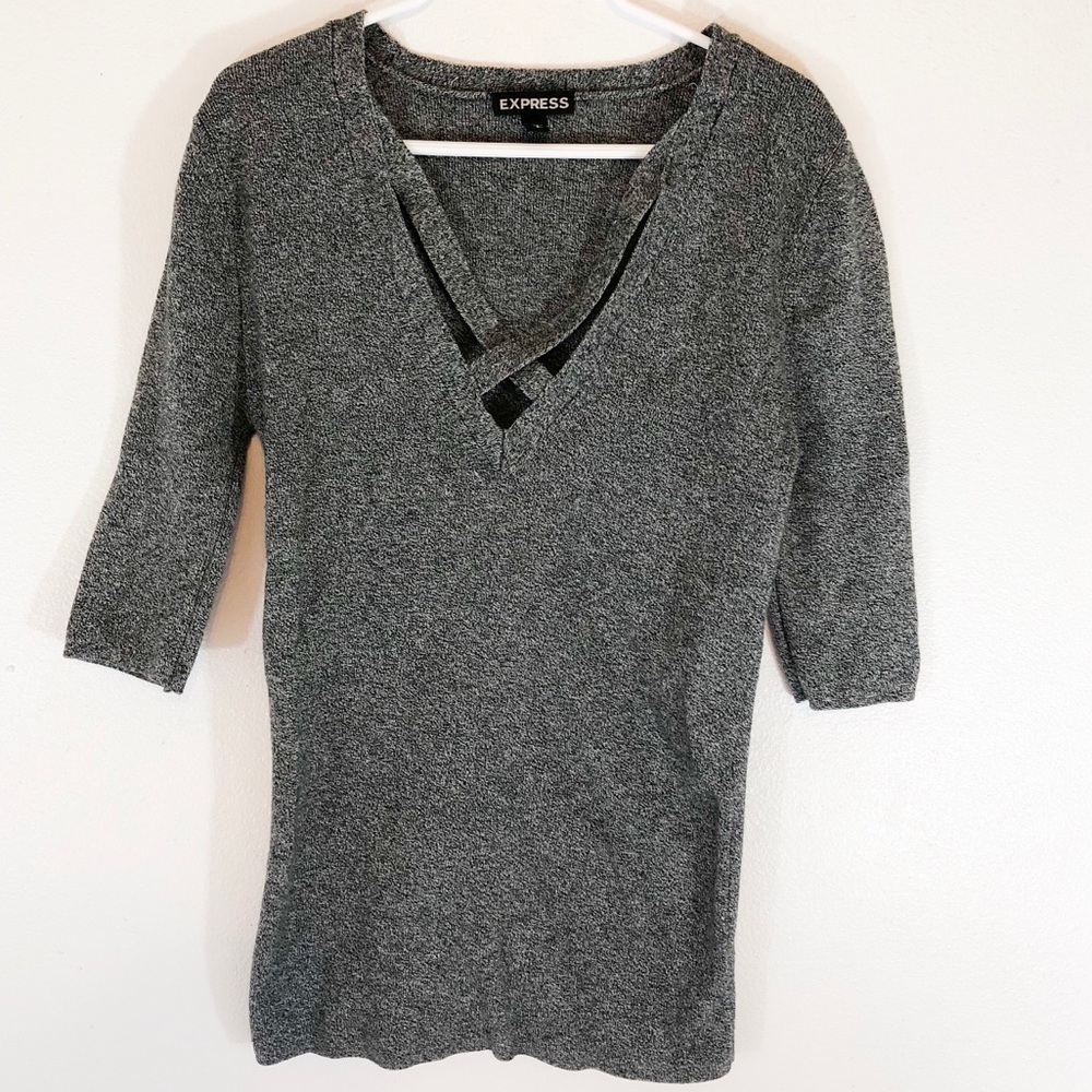 Gray Express Cross Detail Short Sleeve Top
